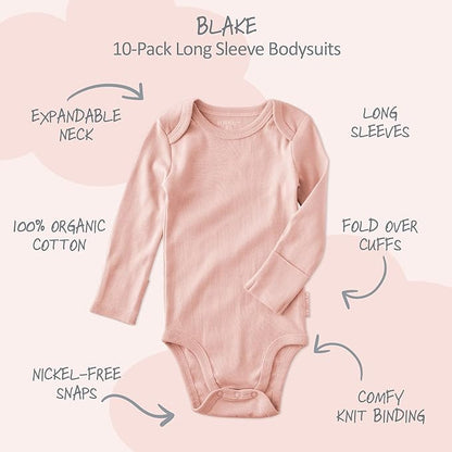 unisex-baby Blake 10-pack Long Sleeve Bodysuits 100% Organic Cotton Baby Boy & Girls