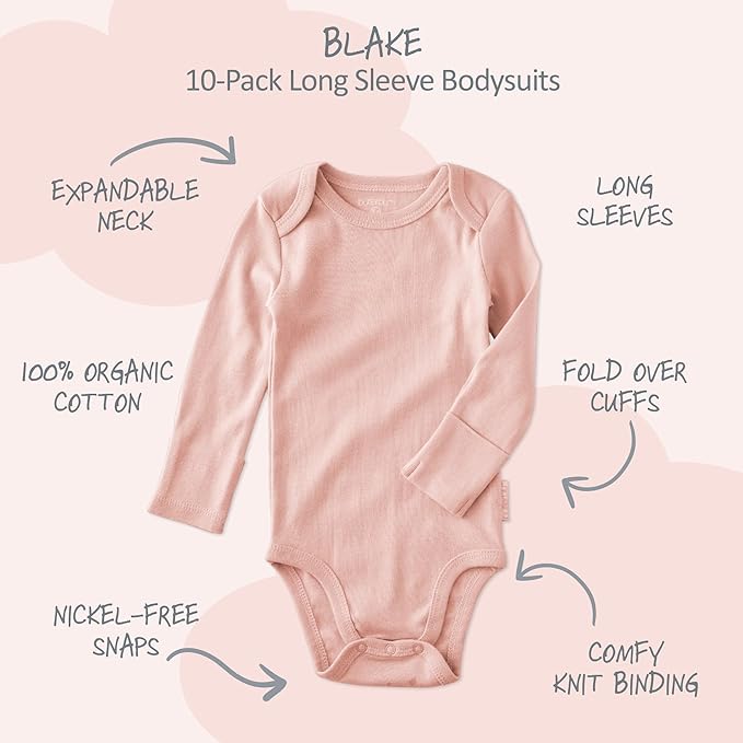 unisex-baby Blake 10-pack Long Sleeve Bodysuits 100% Organic Cotton Baby Boy & Girls