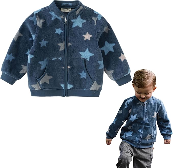 DAVE&BELLA Toddler Printed Polar Fleece Jacket, Zip Up Lightweight Outerwear for Kids Boys Girls Fall Spring Coat 2-9 Years