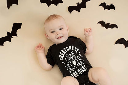 Crazy Dog T-Shirts Creature of The Night Baby Bodysuit Funny Cute Halloween Bat Graphic Jumper for Infants