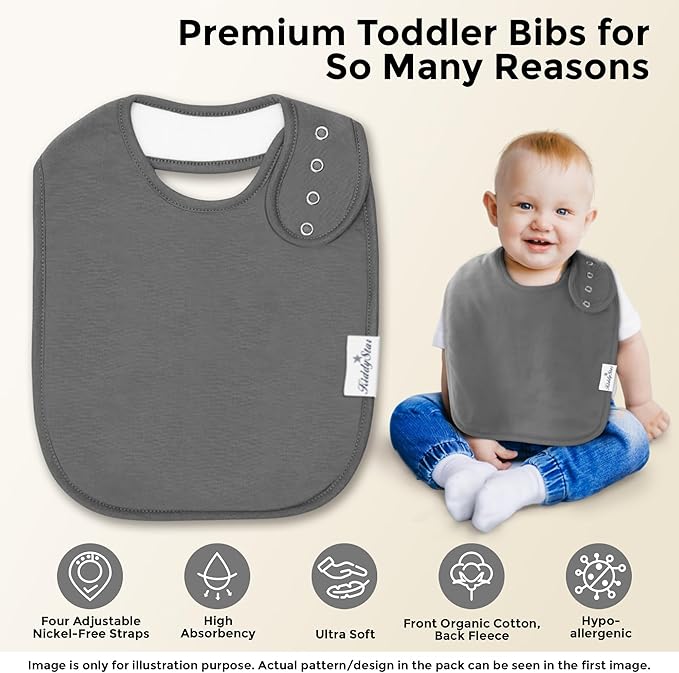 Organic Cotton Baby Bibs for Boys & Girls – Soft, Absorbent Teething & Drool Bibs - Adjustable Snaps for Toddlers