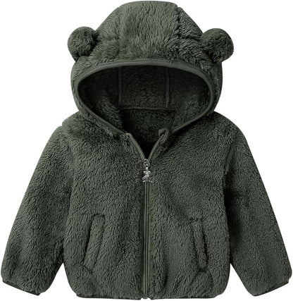 Baby Toddler Boys Girls Fleece Jacket with Hood Zip Up Cute Bear Coats for Infant Boys Girls Fuzzy Jacket with Ear 1-5T