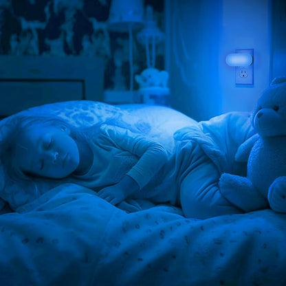 DORESshop Blue Night Light, Auto On/Off, 0-100 LM Adjustable Brightness, Dimmable Plug Into Wall Night Light for Kids Room, Bedroom, Stair Lights, Blue, 1W, 2 Pack