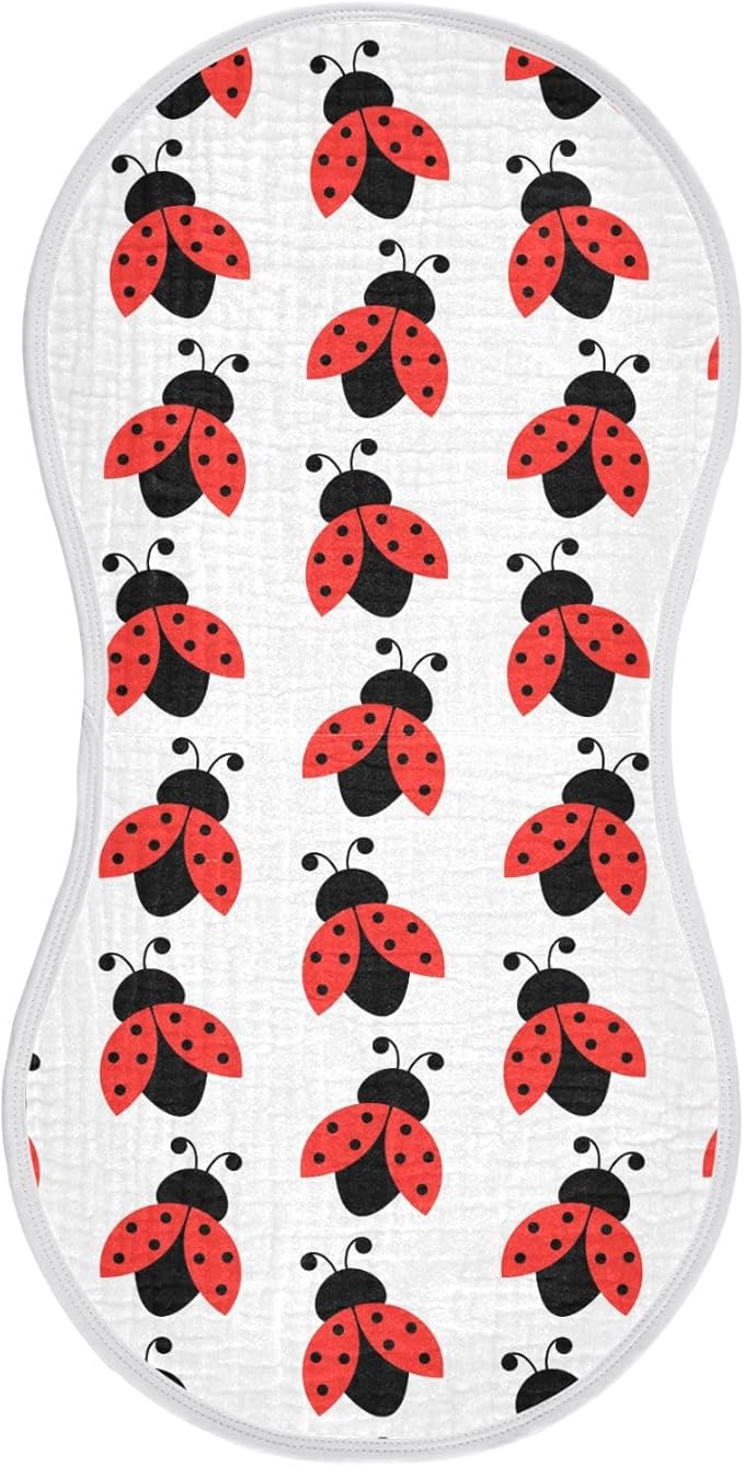 vvfelixl Muslin Burp Cloths Cute Ladybug Pattern Baby Washcloths for Baby Girl Boys 2 Pack White