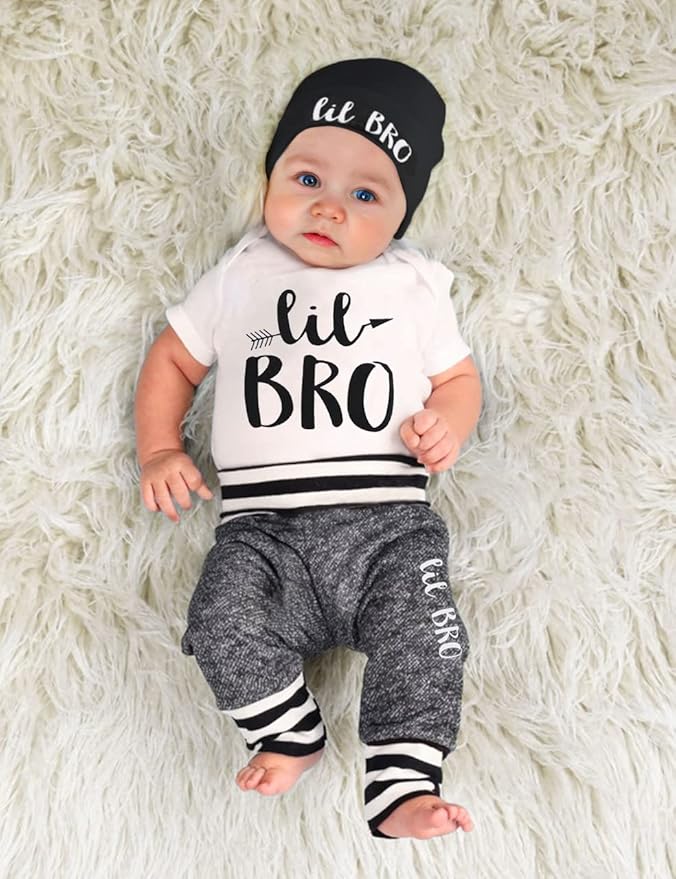 Fommy Newborn Baby Boy Clothes New to The Crew Letter Print Romper+ Pants+Hat 3PCS Outfit