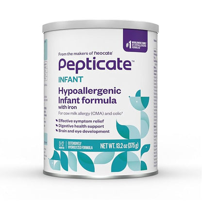 Pepticate Baby Formula, Hypoallergenic Powdered Infant Formula for Cow Milk Allergy, with Omega 3 DHA, ARA, Iron & Prebiotics, 13.2oz