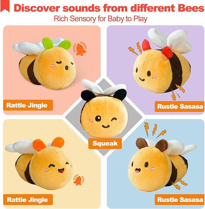 Baby Toys for Baby Infant 0-3-6-12 Months, Soft Beehive Toddlers Busy Toys with 5 Sensory Plush Bees - Bells, Crinkle, Rattles, Mirror & Textures, Stuffed Animals for Boy, Girl Christmas Birthday Gift
