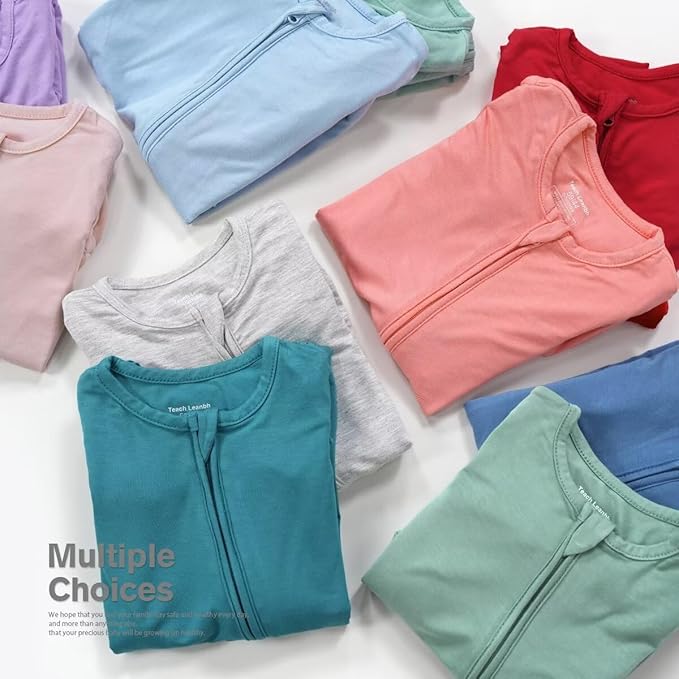 Teach Leanbh Unisex Baby 2 Pack Bamboo Viscose Pajamas with Mittens and Feet Cuffs 2 Way Zipper Long Sleeve Romper