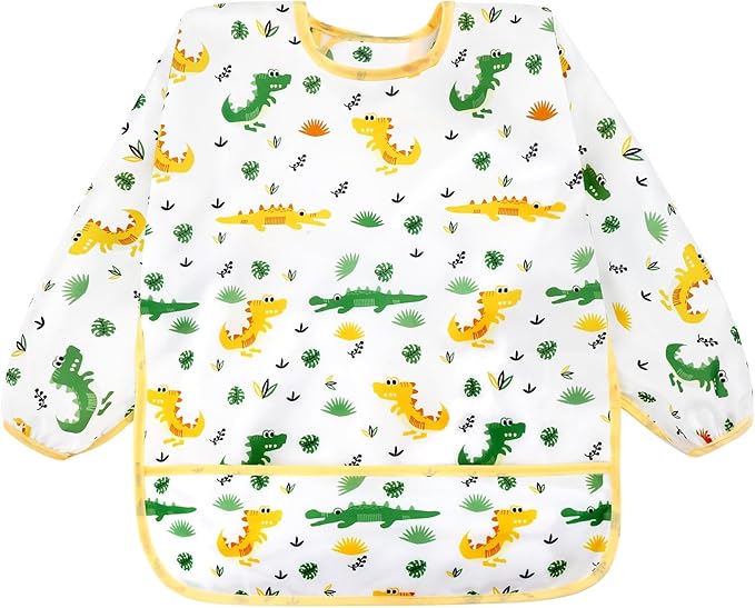 Accmor 4 Pack Long Sleeve Bibs, Baby Smock Waterproof Sleeved Bib Smock for Baby Toddler 6-36 Months