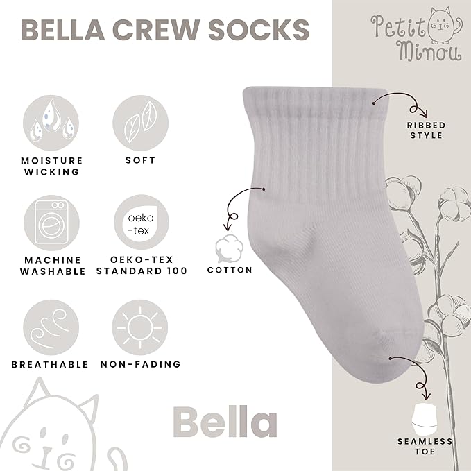 Bella Baby & Toddler Seamless-Toe Turkish Cotton Crew Socks (6-Pack)
