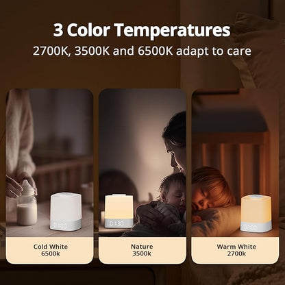 Lyridz LED Nursery Night Light with Clock, Portable Breastfeeding Table Lamp for Baby with Remote Control, Dimmable, 3 Color Temperature, 4000mAh Rechargeable Battery, White