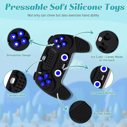 2 Pack Silicone Teething Toys for Babies 0-6 Months, Remote Game Control Teethers for Babies 6-12 Months, Game Controller Teething Toy, Sensory Toy, Baby Chew Toys, Toddler Newborn Baby Girl Boy Gifts