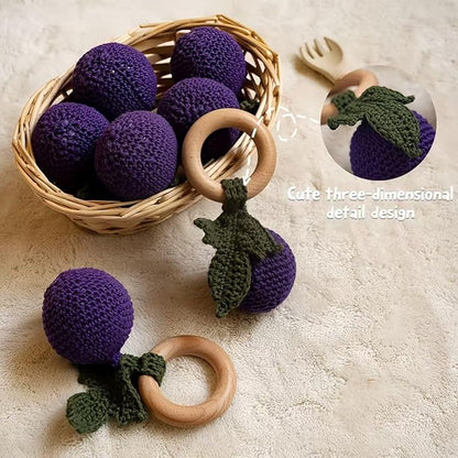 Wooden Baby Rattle Toys Stuffed Crochet Rattle with Teether Ring for Newborn Babies Fruit Wooden Teether Toy Infant Toddler Handcrafted Crochet Rattles Cute Shower Gifts for Boy and Girls