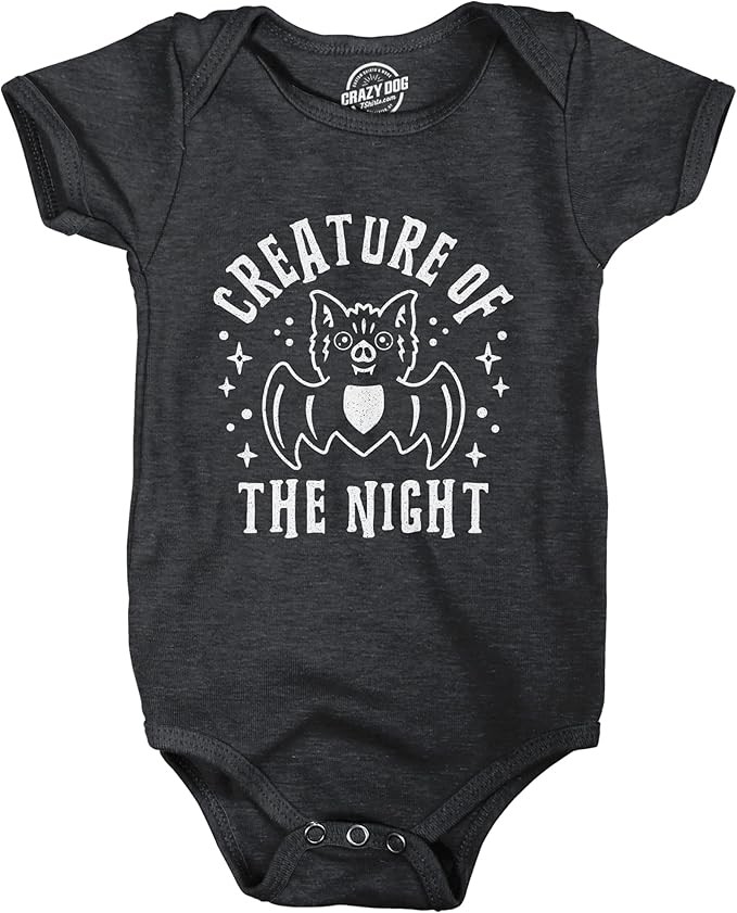 Crazy Dog T-Shirts Creature of The Night Baby Bodysuit Funny Cute Halloween Bat Graphic Jumper for Infants