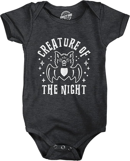 Crazy Dog T-Shirts Creature of The Night Baby Bodysuit Funny Cute Halloween Bat Graphic Jumper for Infants