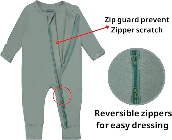 GUISBY Baby Footless Rompers, Rayon Pajamas 2 Way Zipper with Long Sleeve Sleeper
