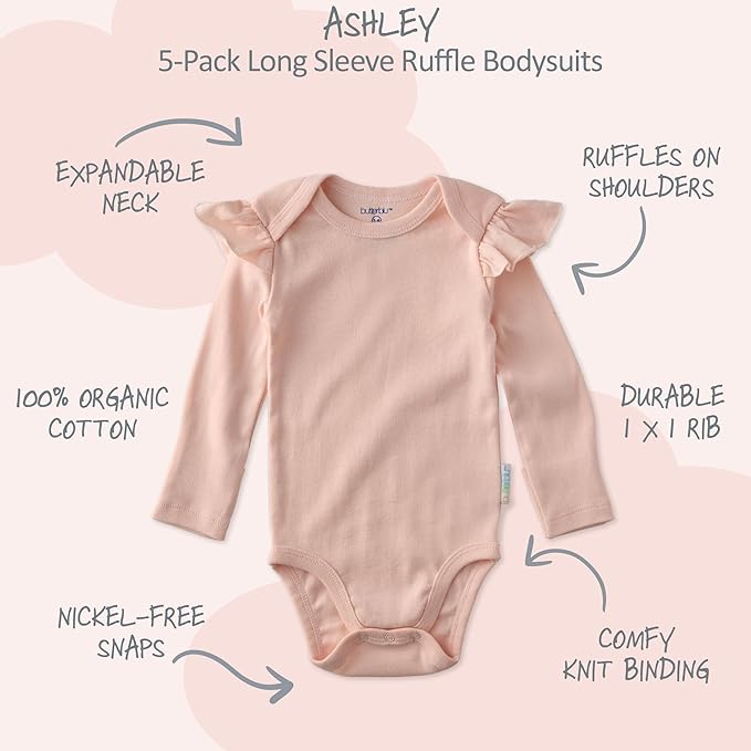 Blake 5-Pack Long Sleeve Bodysuits 100% Organic Cotton Baby Boys & Girls