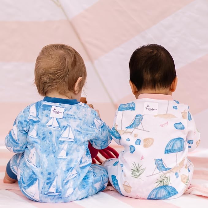 Burt's Bees Baby Boys Sleep and Play PJs, 100% Organic Cotton One-Piece Zip Front Romper Jumpsuit Pajamas