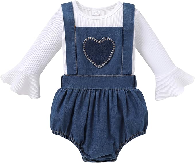 Tiny Cutey Newborn Baby Girl Clothes Bell Sleeve Romper and Corduroy Overalls Shorts Infant Girl Fall Outfits