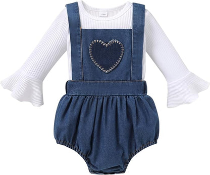 Tiny Cutey Newborn Baby Girl Clothes Bell Sleeve Romper and Corduroy Overalls Shorts Infant Girl Fall Outfits