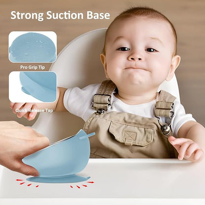 Stainless Steel Baby Bowls with Suction, 2-in-1 SUS304 Toddlers Bowl & Removable Silicone Suction Kids Bowl, Anti Scald Non Toxic Snack Container for Baby Food Feeding, Morandi Set of 4