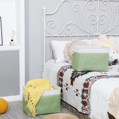 Bidtakay Baskets Fabric Closet Organizer Set of 2 Green Collapsible Storage Bins with Handles 16x12x12 in Large Decorative Tall Baskets for Shelves Nursery Baby Toys Storage Living Room Decor