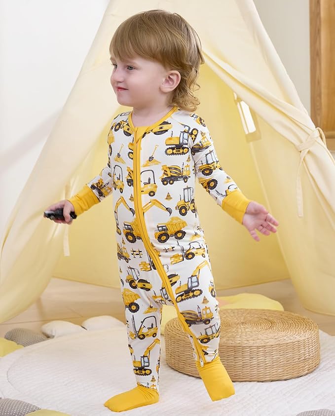 Bamboo Viscose Baby Convertible Footie Pajama, Zipper Pajamas for Baby Boys & Girls, Sleep & Play Footed Pjs