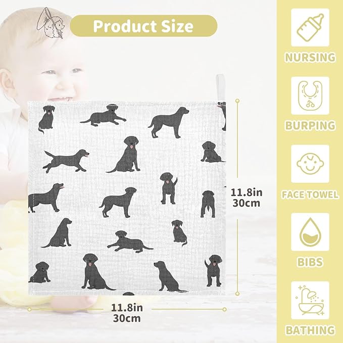 vvfelixl Baby Muslin Washcloths Labrador Retriever Dogs Baby Burp Cloths Cotton Baby Face Towel for Newborn Infants Boys Girls Soft and Absorbent 11.8 X 11.8 in, 3 Pack