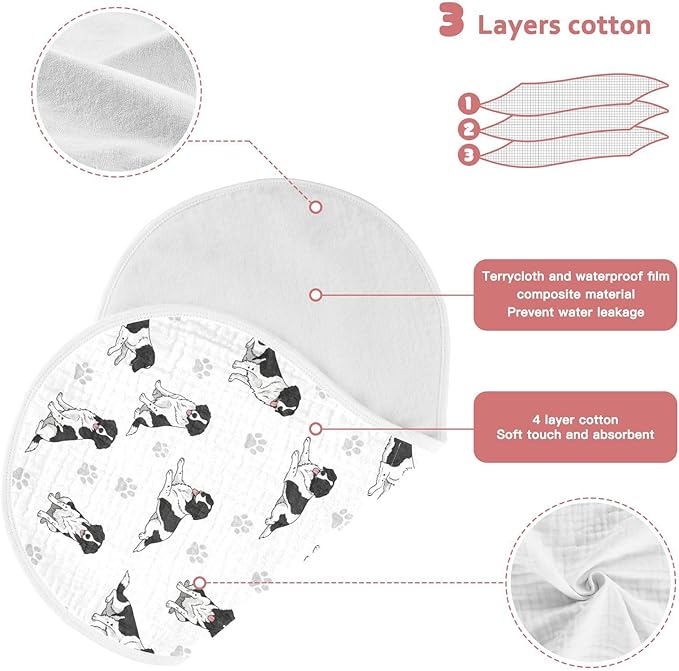 2 Pack Muslin Burp Cloths Collie Dogs Cute White Cotton Baby Burp Cloths Ultra Absorbent Soft Burping Cloth Washcloths for Baby Boys Girls 22x11 Inch