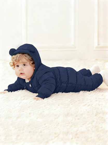 XMWEALTHY Baby Snowsuit Toddler Girl Clothes Cute Hooded Double Zipper Boys Winter Coat Unisex Romper for Infant