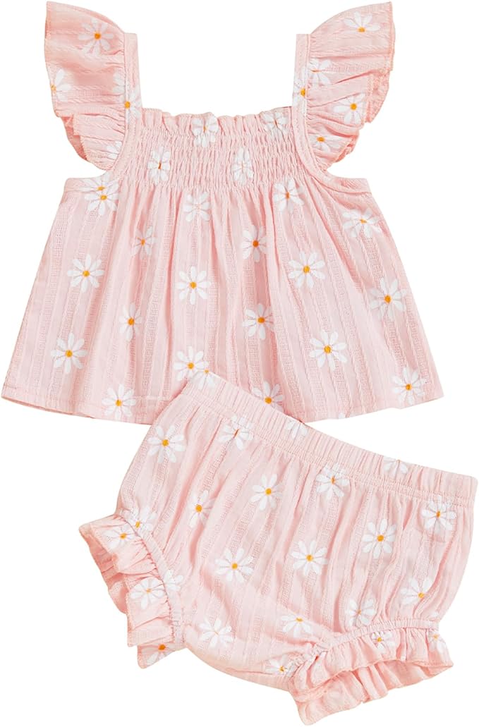 Mubineo Baby Girl Summer Clothes Cute Ruffle Tops Dress Shorts Outfits Set Infant Toddler Shrit Bloomers Princess Outfit