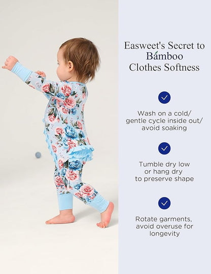 Bamboo Viscose Baby Girl Footless Pajamas Ruffled Baby Sleepers with 2 Way Zipper