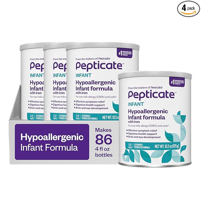 Pepticate Baby Formula, Hypoallergenic Powdered Infant Formula for Cow Milk Allergy, with Omega 3 DHA, ARA, Iron & Prebiotics, 13.2oz (Pack of 4)