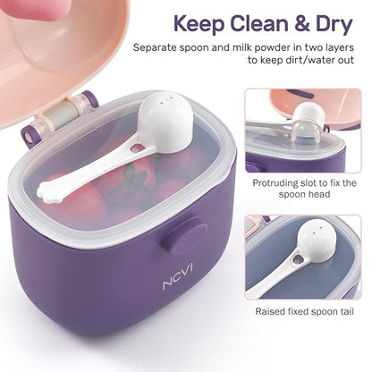 NCVI Baby Formula Dispenser On The Go, Formula Container To Go, Formula Holder for Travel, Outdoor Picnic with Baby Infant, Portable Container for Milk Powder, Snacks, Candy, Fruits (Purple)