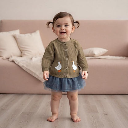 Baby Girl Cardigan Sweater Toddler Goose Embroidered Button Down Knit Sweaters Fall Winter Knitwear Jacket Clothes