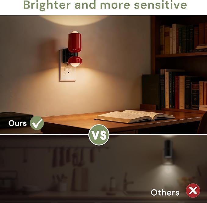 L LOHAS LED Night Light, Night Lights Plug into Wall, 0-100LM Bathroom Night Light, Dusk to Dawn Dimmable Nightlight, Modern Metal Red Nightlight for Bedroom,Mirror Restroom[2 Pack]