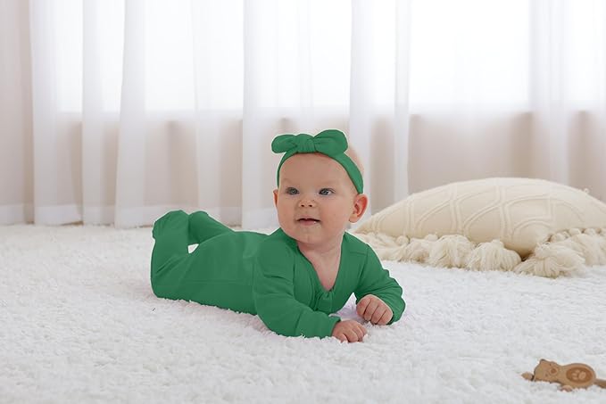 GUISBY Footed Long Sleeve Baby Pajamas with Zipper Cotton Infant Sleepwear