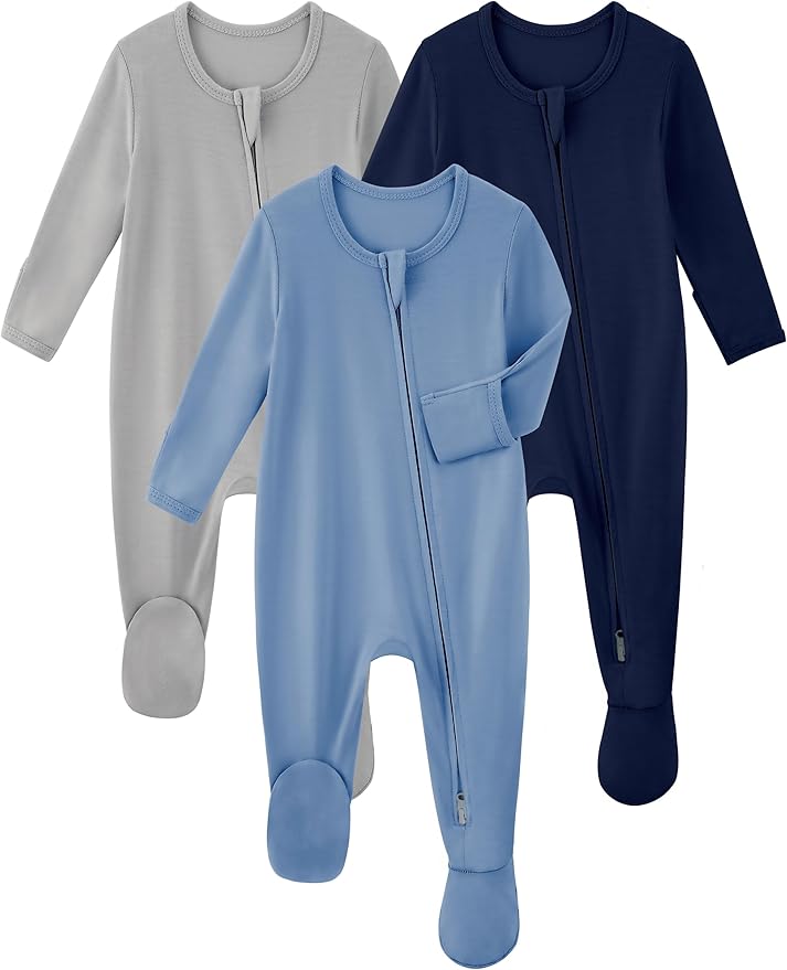 Yoofoss Rayon Made From Bamboo Baby Pajamas 3pcs Newborn Sleepers For Boy Girl Clothes, 0-3 3-6 6-9 Months Footed Pjs