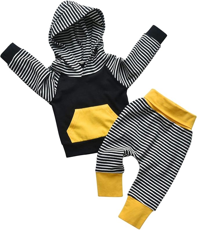 Toddler Infant Baby Boy Clothes Striped Long Sleeve Hoodie Tops Sweatsuit Pants Outfit Set