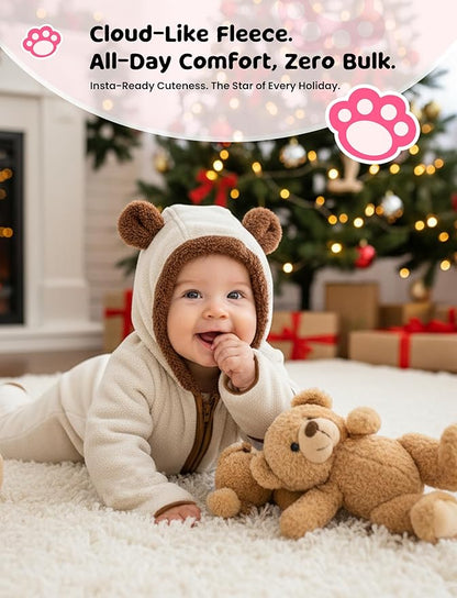 PATPAT Fleece Hooded Footed Clothes, Soft Warm Footie Covers, Car Seat Friendly, Easy Zip,Cute Romper Newborn Infant Jumpsuit