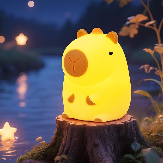 Night Light for Kids, Rechargeable Dimmable Silicone LED Nightlight with 7 Colors, Baby Nursery Night Lamp, Touch Squishy Lamp, Cute Gifts for Girls, Boys, Toddler Room Decor, Capybara