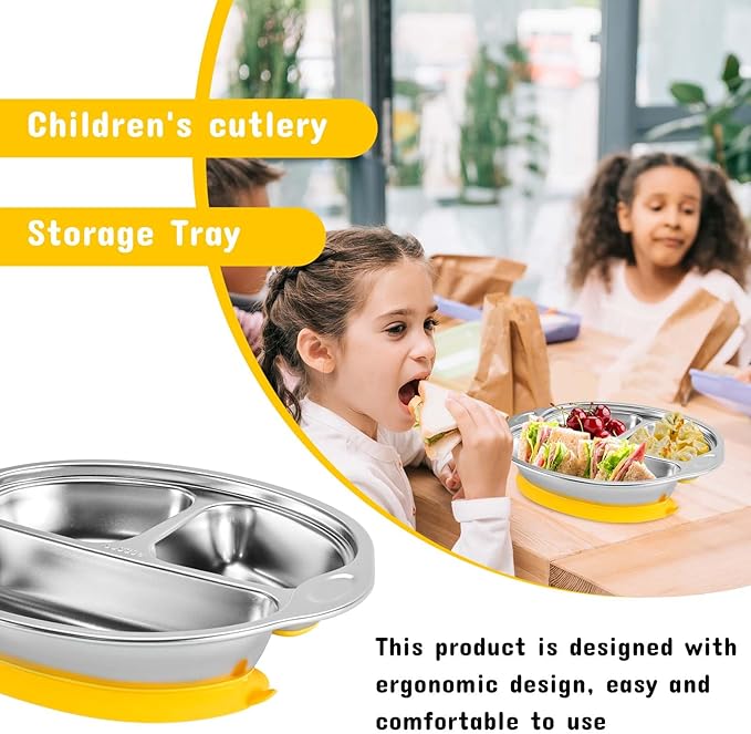 Stainless Steel Baby Suction Plates: Divided Plates for Babies and Toddlers, Made of 100% Food-Grade Materials Ideal for Baby-Led Weaning BPA-Free Toddler Feeding Dishwasher Safe Yellow