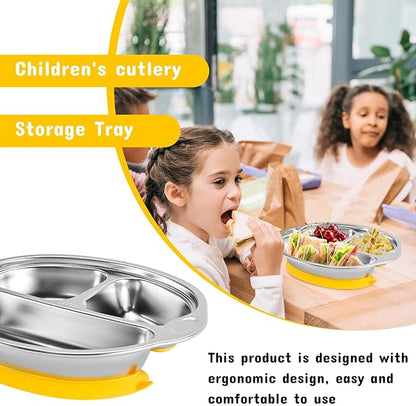 Stainless Steel Baby Suction Plates: Divided Plates for Babies and Toddlers, Made of 100% Food-Grade Materials Ideal for Baby-Led Weaning BPA-Free Toddler Feeding Dishwasher Safe Yellow