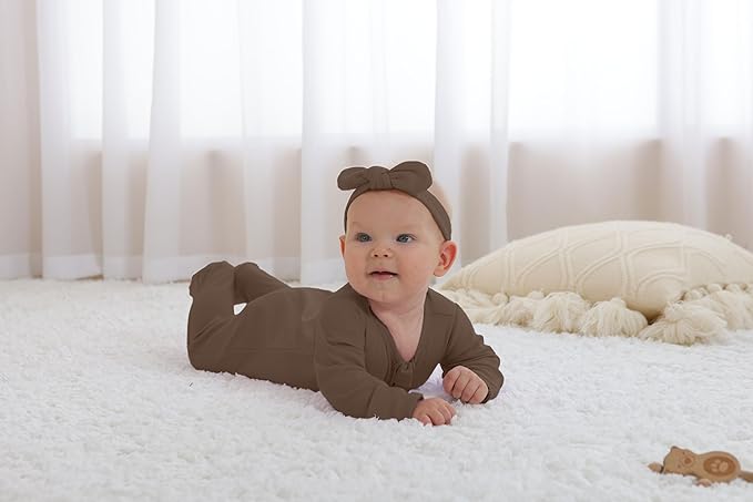 GUISBY Footed Long Sleeve Baby Pajamas with Zipper Cotton Infant Sleepwear