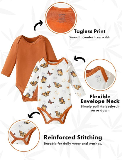 DEFAHN 2PCS Visocse from Bamboo Baby Rompers Unisex Onsies Solid Short Sleeve Baby Bodysuit 0-24 Months