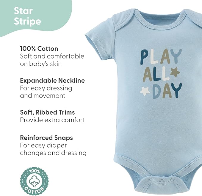 The Peanutshell Baby Boy Bodysuits - Newborn to 24 Months Baby Boy Clothes, 100% Cotton Infant Outfits - Star Stripe