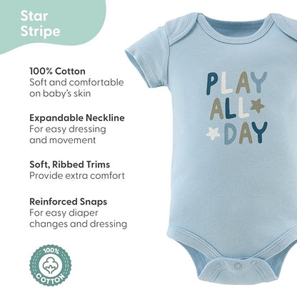 The Peanutshell Baby Boy Bodysuits - Newborn to 24 Months Baby Boy Clothes, 100% Cotton Infant Outfits - Star Stripe