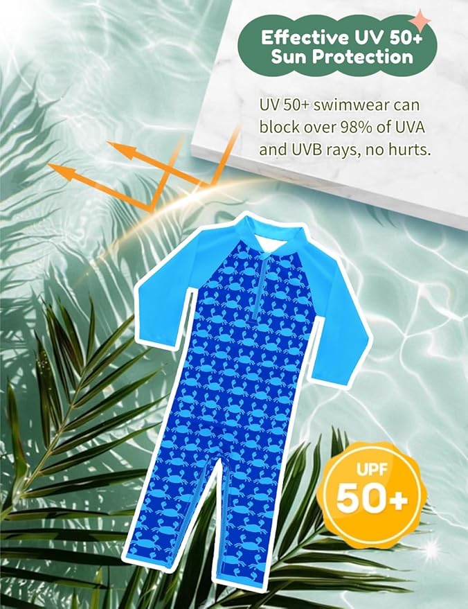 weVSwe Baby Toddler UPF 50+ Sun Protection Rash Guard Long Sleeve Swimsuit with Crotch Zipper