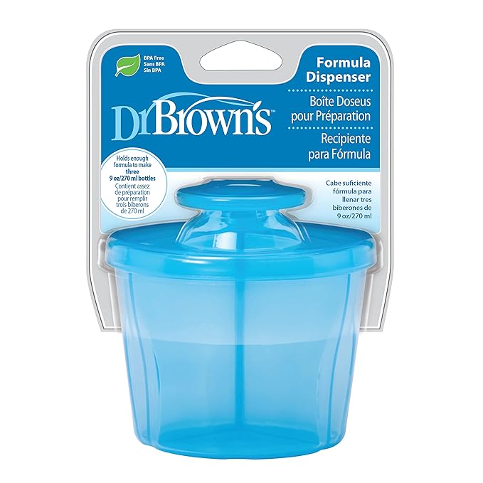 Dr. Brown's Travel Formula Dispenser with Lid, BPA Free - Blue - Holds 27oz | with Snap-On Lid