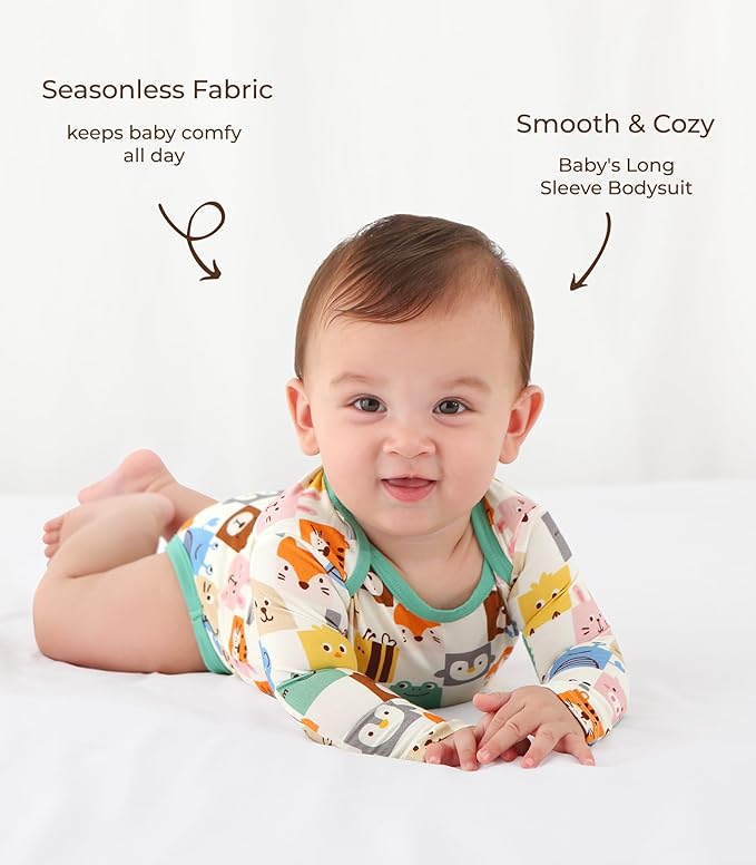Baby Viscose from Bamboo Bodysuit for Boys Girls Long Sleeve Romper Soft Outfits for Infant One-Piece Cute Clothes